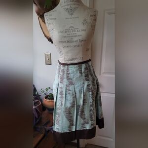 Anthropologie Odille Blue Brown 100% Silk Pleated Skirt Women’s 10